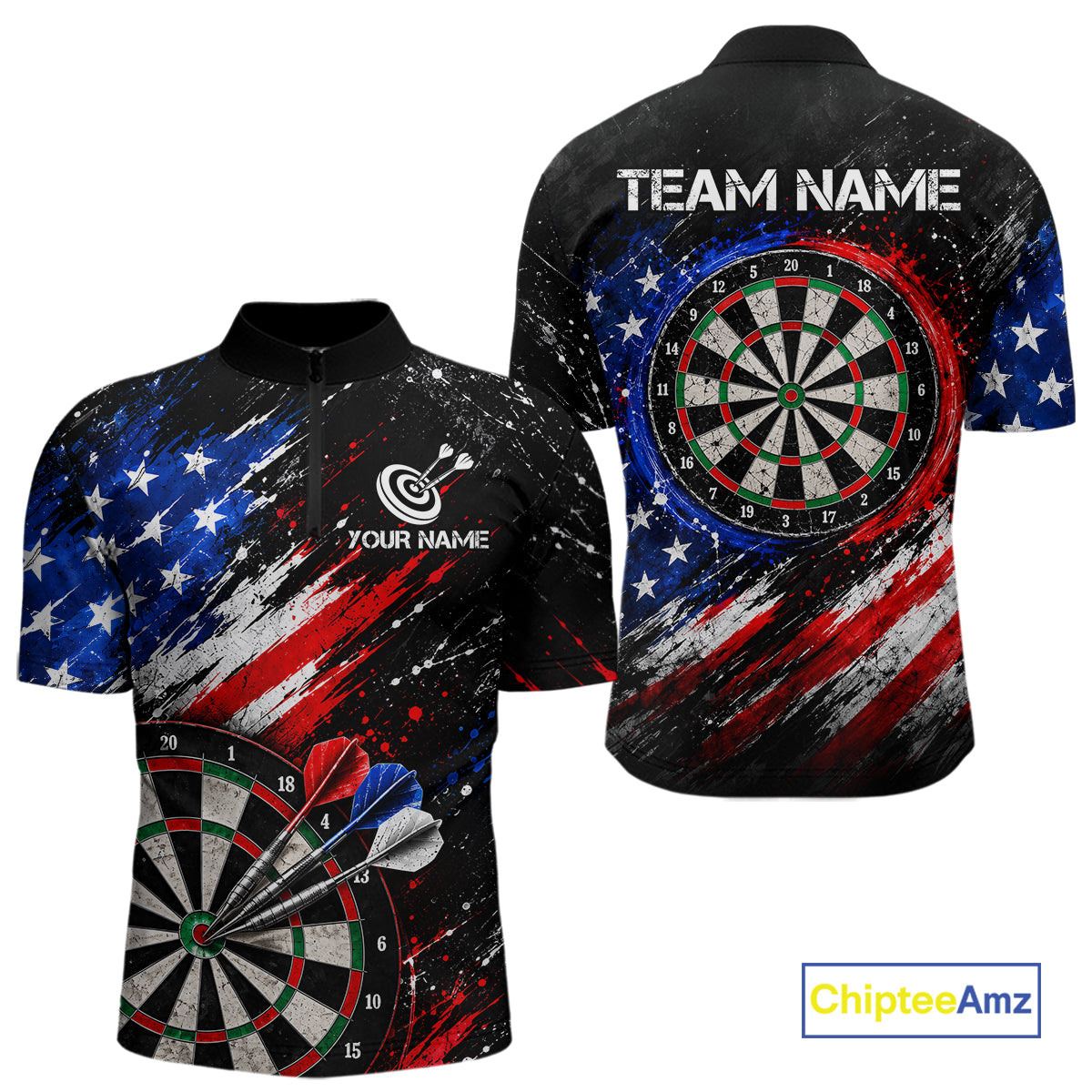 Custom Grunge US Flag Dart Shirts for Men Dart Team Jerseys Darts League Dartboard Shirt NNT345