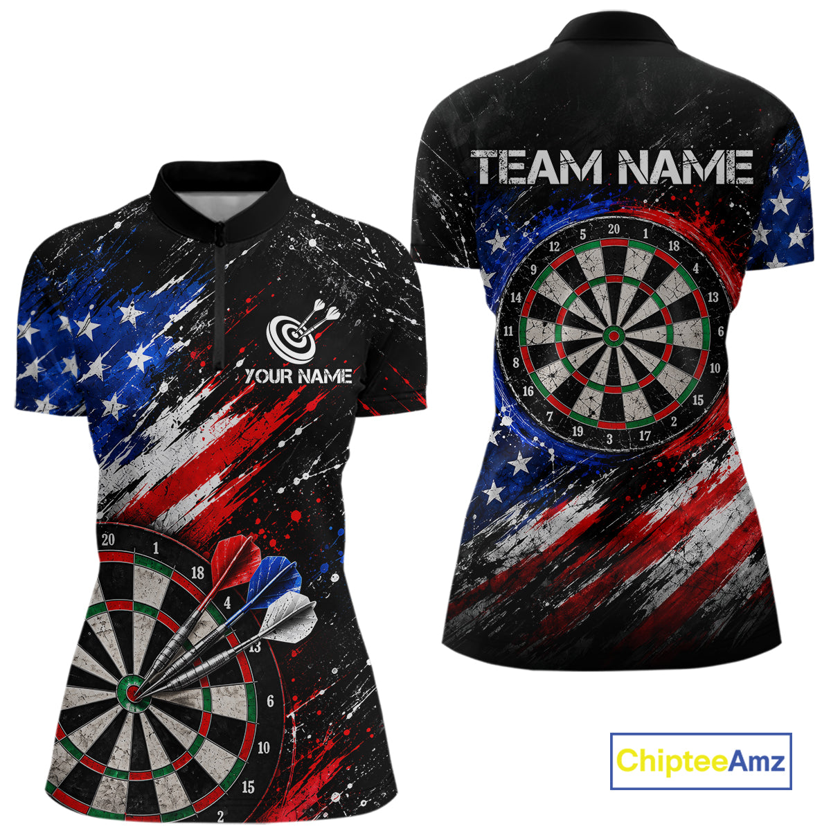 Custom Grunge US Flag Dart Shirts for Women Dart Team Jerseys Darts League Dartboard Shirt NNT345
