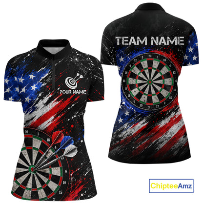 Custom Grunge US Flag Dart Shirts for Women Dart Team Jerseys Darts League Dartboard Shirt NNT345