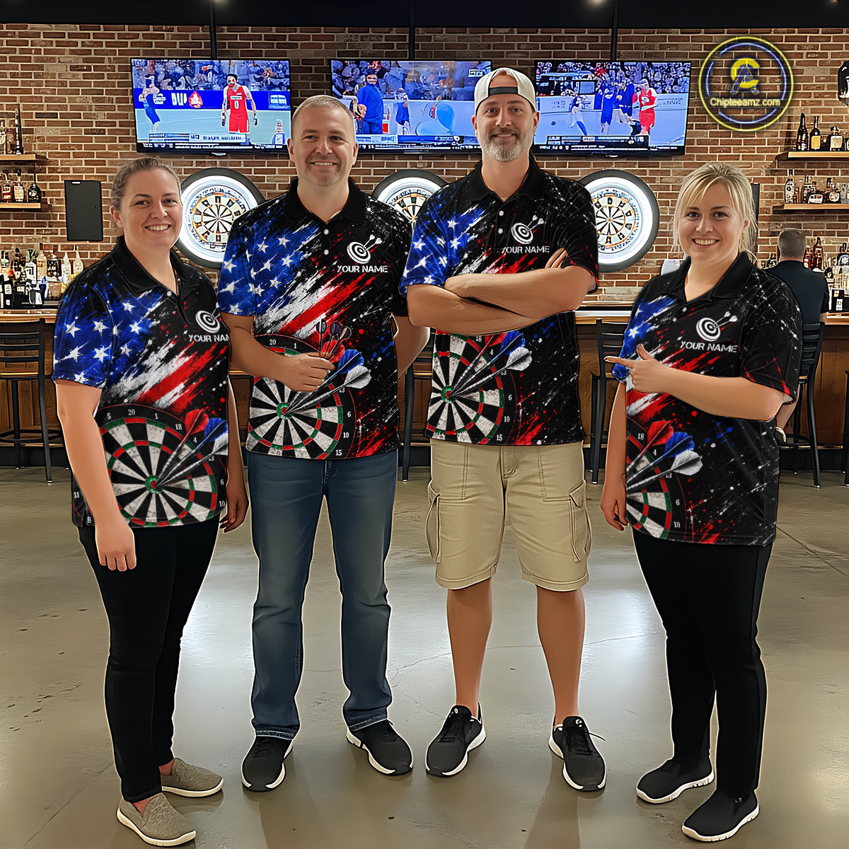 Custom Grunge US Flag Dart Shirts for Men Dart Team Jerseys Darts League Dartboard Shirt NNT345