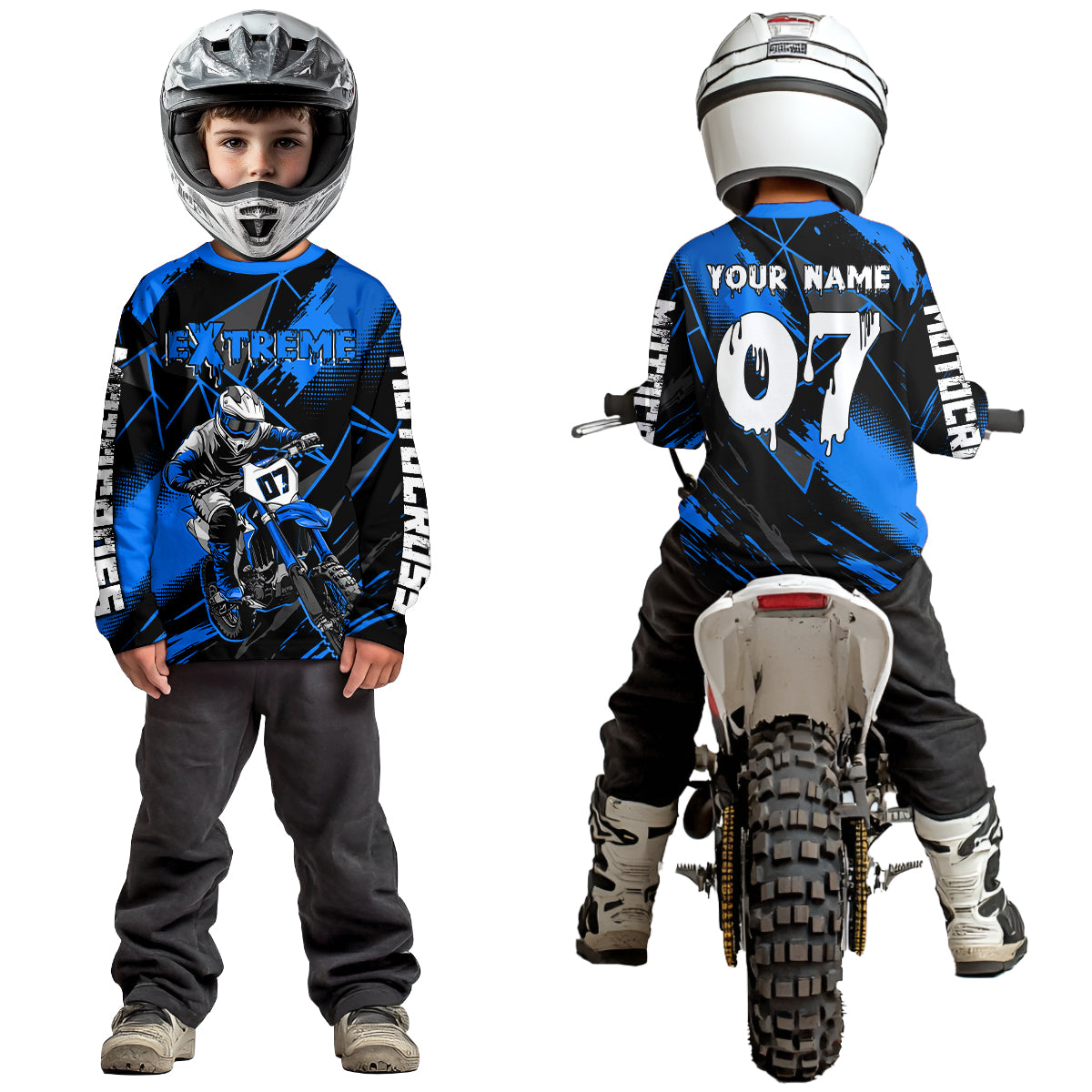 Custom Blue MX Racing Extreme Shirts Kid Men Women Youth Motocross Shirts UPF30+ DNT35