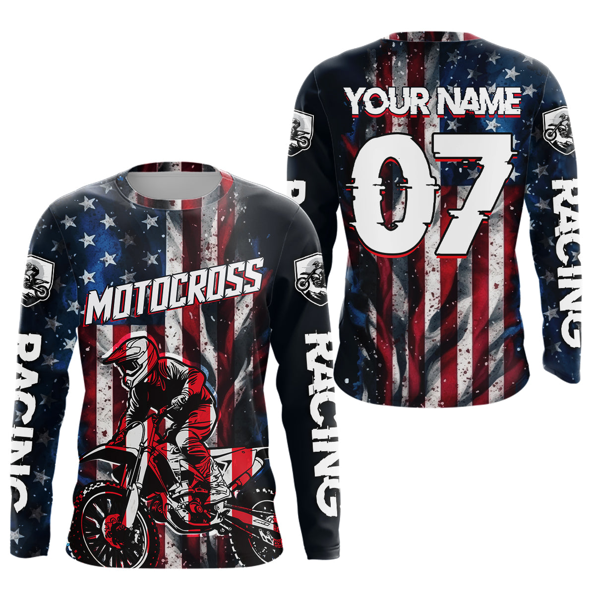 US Flag Youth Motocross Jersey Custom Dirt Bike Shirt Kid Men Women Motocross Shirt UPF30+ DNT37