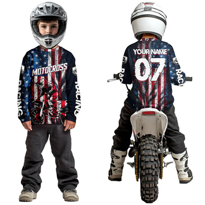 US Flag Youth Motocross Jersey Custom Dirt Bike Shirt Kid Men Women Motocross Shirt UPF30+ DNT37