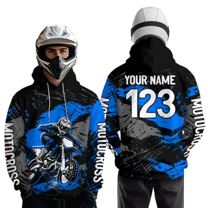 Custom Blue Dirt Bike Hoodie Motocross Sweatshirts for Kid Men Women Motorcycle Hoodie HOT39