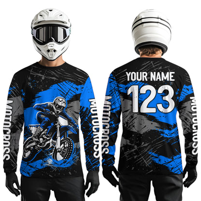 Custom Blue Youth Motocross Jersey Motocycle Shirts Shirt Kid Men Women Motocross Shirt UPF30+ DNT38