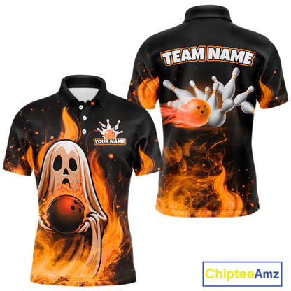 Custom Orange Funny Ghost Halloween Bowling Jersey for Men Polo & 1/4 Zip Bowling Team Shirts HNT468