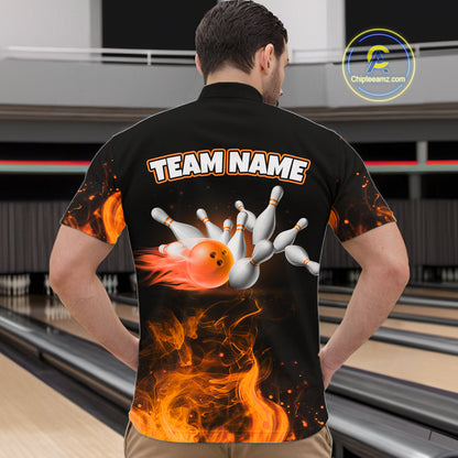 Custom Orange Funny Ghost Halloween Bowling Jersey for Men Polo & 1/4 Zip Bowling Team Shirts HNT468