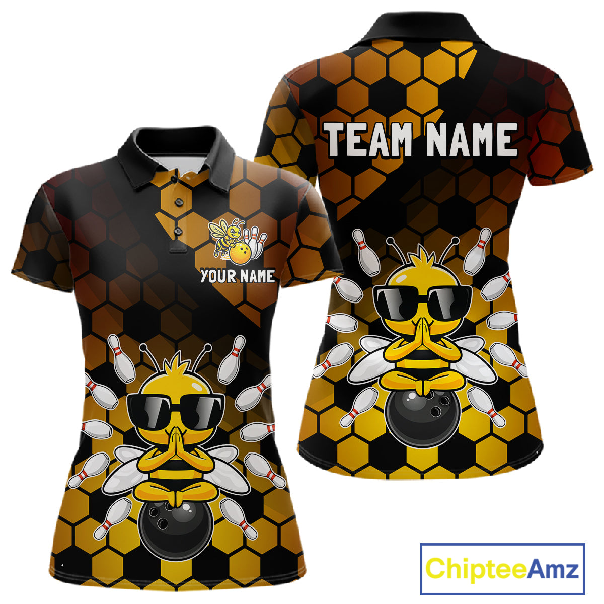 Custom Funny Bee Bowling Jersey for Women Bowling Team Shirts Bowling Polo & 1/4 Zip HNT267