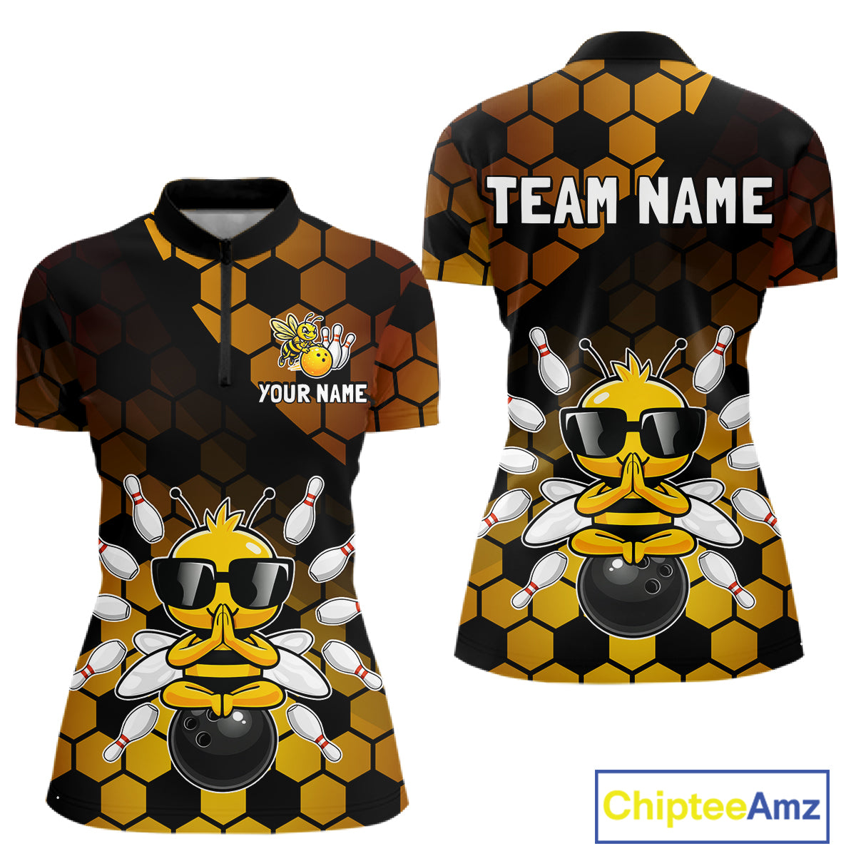Custom Funny Bee Bowling Jersey for Women Bowling Team Shirts Bowling Polo & 1/4 Zip HNT267