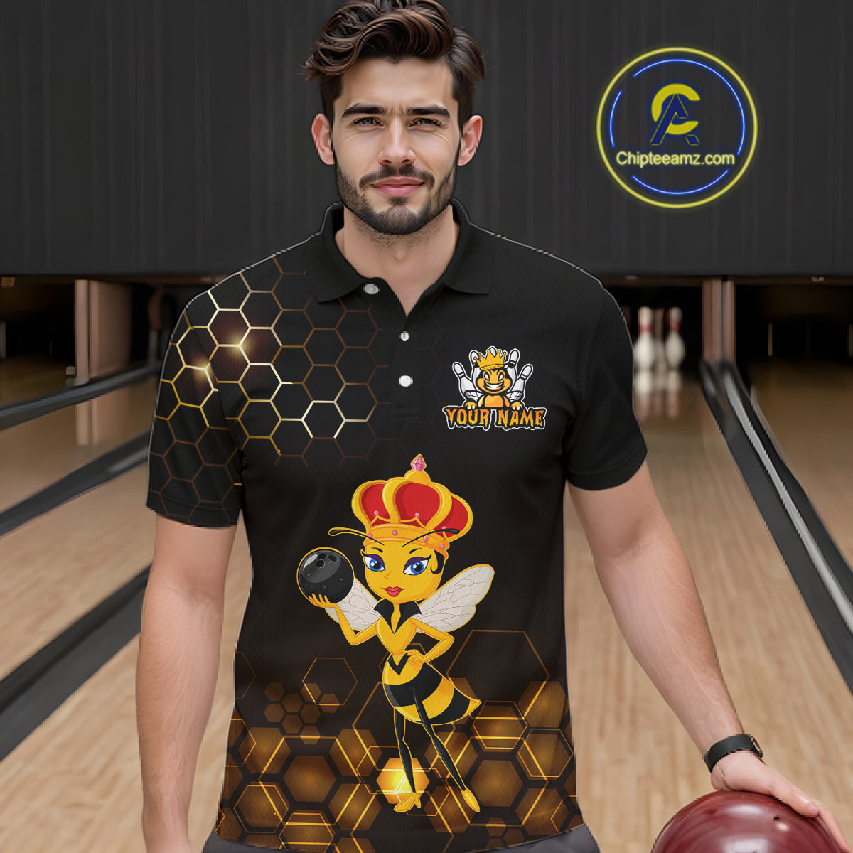 Custom Funny Bee Bowling Bowling Jersey for Men Bowling Team Shirts Polo & 1/4 Zip HNT195