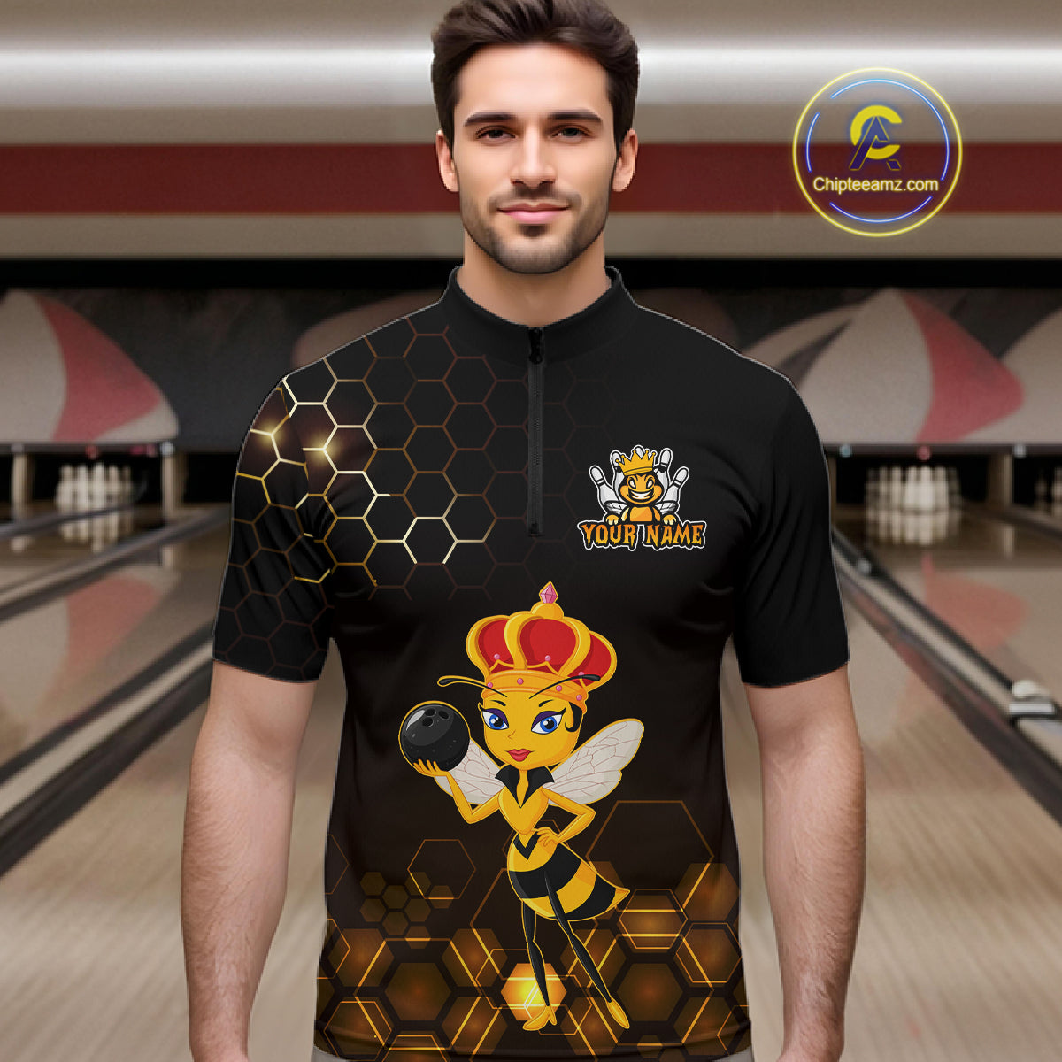 Custom Funny Bee Bowling Bowling Jersey for Men Bowling Team Shirts Polo & 1/4 Zip HNT195