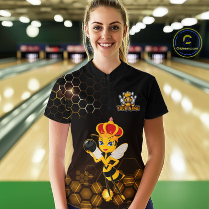 Custom Funny Bee Bowling Bowling Jersey for Women Bowling Team Shirts Polo & 1/4 Zip HNT195