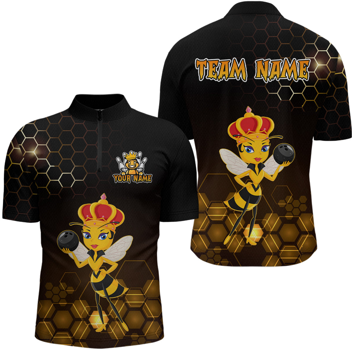 Custom Funny Bee Bowling Bowling Jersey for Men Bowling Team Shirts Polo & 1/4 Zip HNT195