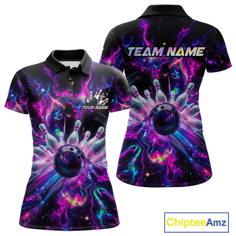 Custom Watercolor Pink Purple Bowling Jersey for Women Bowling Team Shirts Polo & 1/4 Zip HNT268