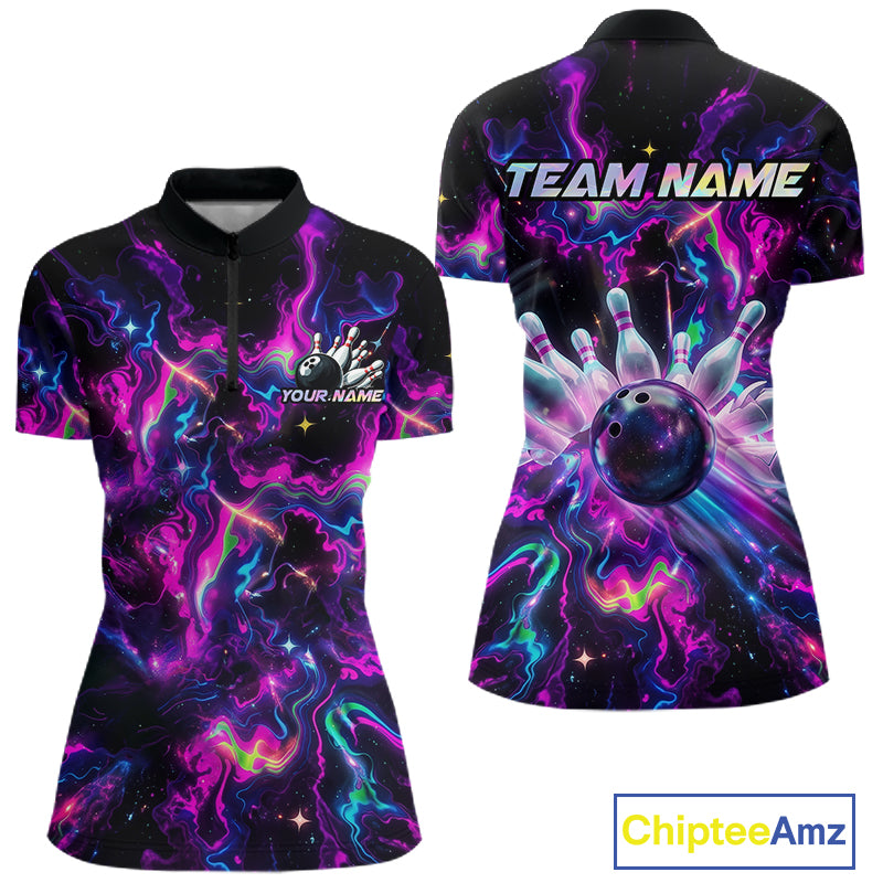 Custom Neon Colorful Bowling Team Shirts Bowling Jerseys for Women Bowling Gifts for Bowler HNT551