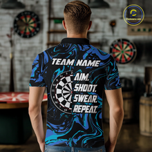 Load image into Gallery viewer, Turquoise-Blue Pattern Aim Shoot Swear Repeat Darts Team Jerseys Dart Shirts For Men NNT168