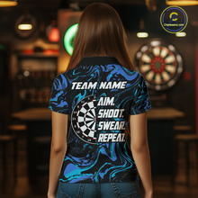 Load image into Gallery viewer, Turquoise-Blue Pattern Aim Shoot Swear Repeat Darts Team Jerseys Dart Shirts For Women NNT168