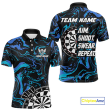 Load image into Gallery viewer, Turquoise-Blue Pattern Aim Shoot Swear Repeat Darts Team Jerseys Dart Shirts For Men NNT168