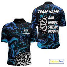 Load image into Gallery viewer, Turquoise-Blue Pattern Aim Shoot Swear Repeat Darts Team Jerseys Dart Shirts For Men NNT168