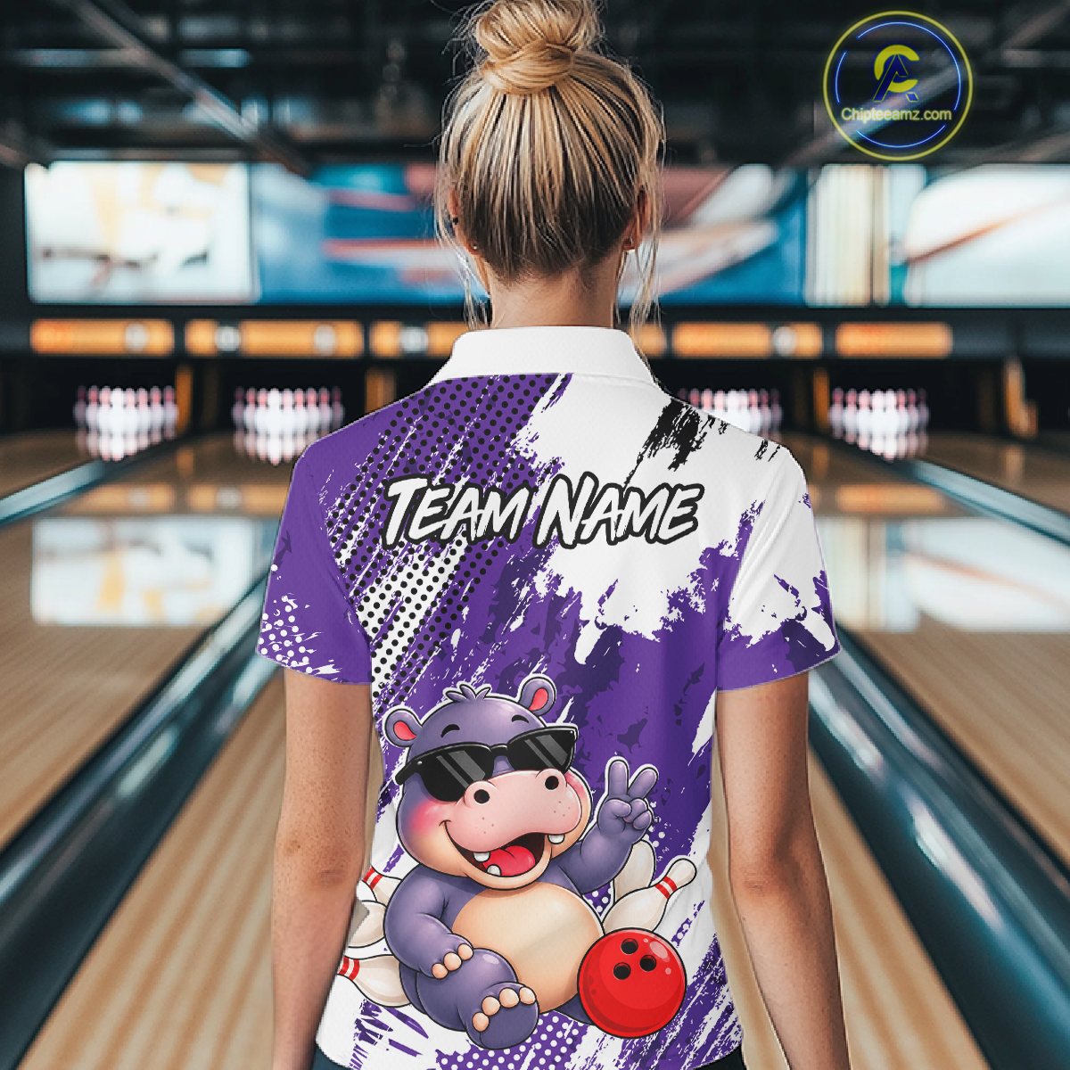 Custom Funny Hippo Bowling Team Shirts Bowling Shirt for Women Bowling League Polo &1/4 Zip HNT348