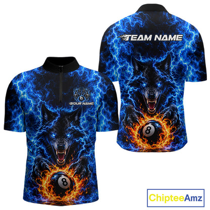 Custom Blue Flame Wolf 8 Ball Billiard Shirts for Men Billiard Team Jerseys Billiard League NNT277