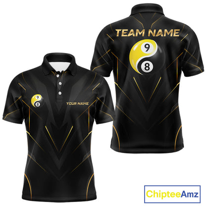 Custom Black Gold Yin Yang 8 Ball and 9 Ball Billiard Team Shirts for Men Billiard League NNT349