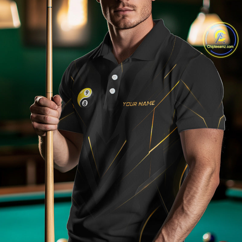 Custom Black Gold Yin Yang 8 Ball and 9 Ball Billiard Team Shirts for Men Billiard League NNT349