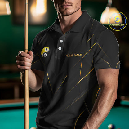 Custom Black Gold Yin Yang 8 Ball and 9 Ball Billiard Team Shirts for Men Billiard League NNT349
