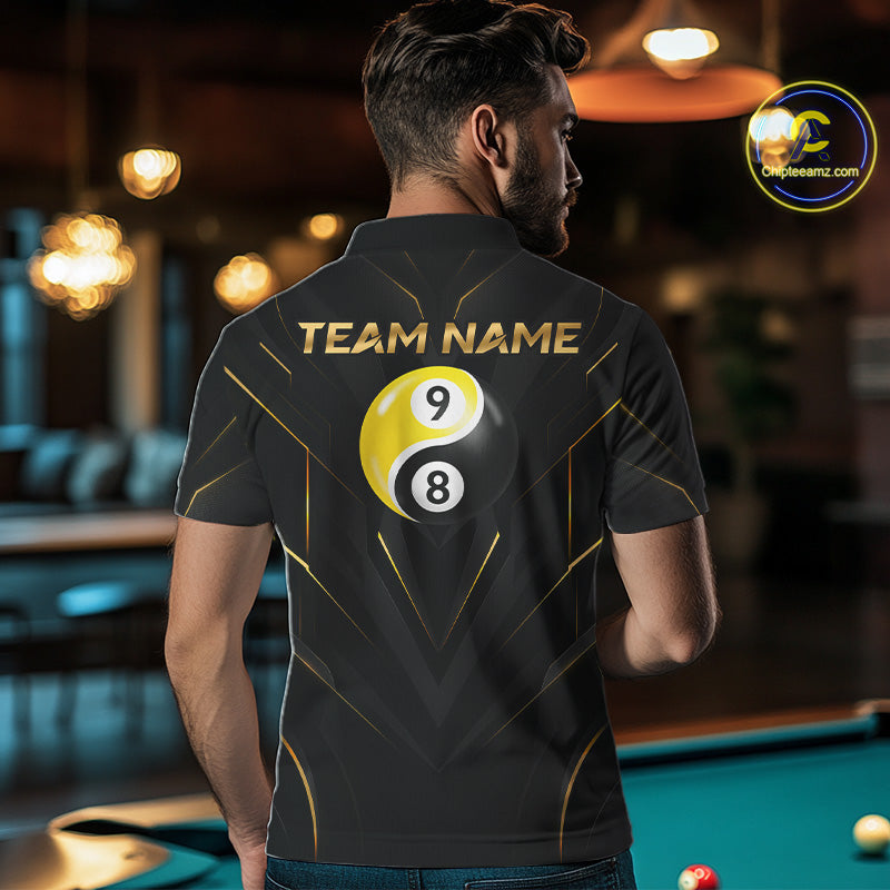 Custom Black Gold Yin Yang 8 Ball and 9 Ball Billiard Team Shirts for Men Billiard League NNT349