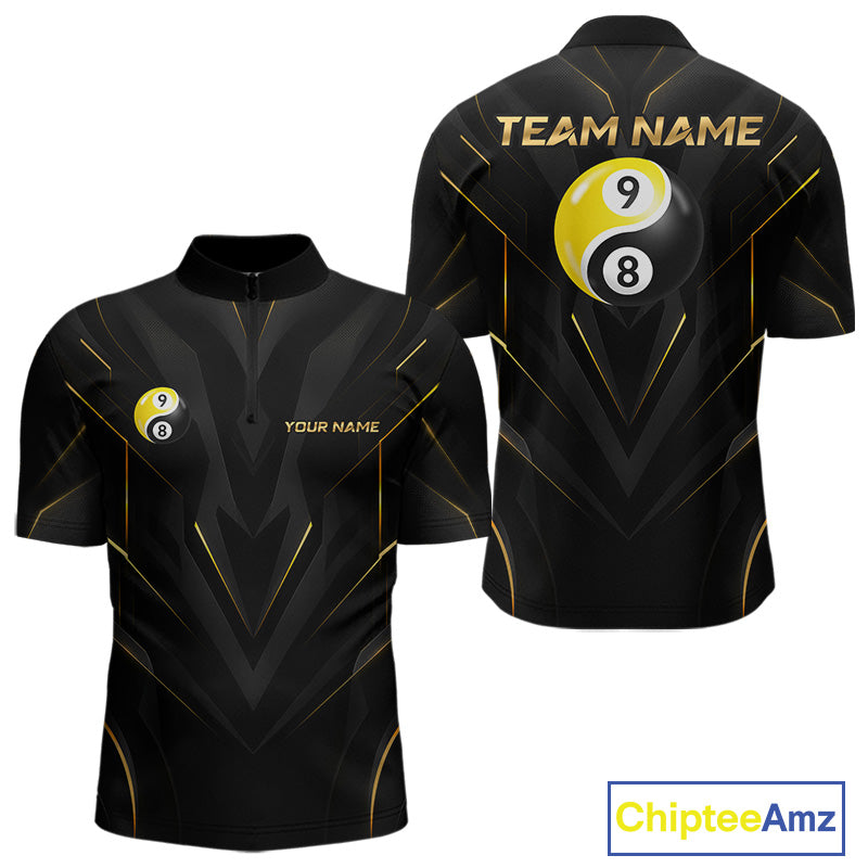 Custom Black Gold Yin Yang 8 Ball and 9 Ball Billiard Team Shirts for Men Billiard League NNT349