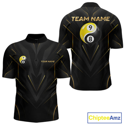 Custom Black Gold Yin Yang 8 Ball and 9 Ball Billiard Team Shirts for Men Billiard League NNT349