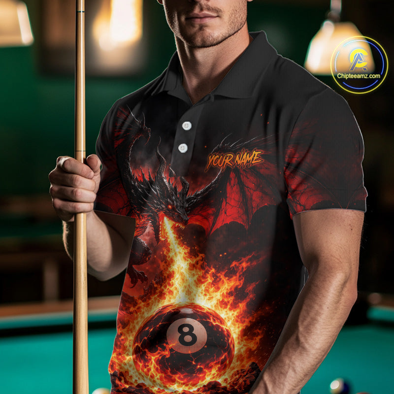 Custom Red Flame Dragon 8 Ball Pool Shirts Billiard Shirts for Men Billiard Team Jersey NNT350