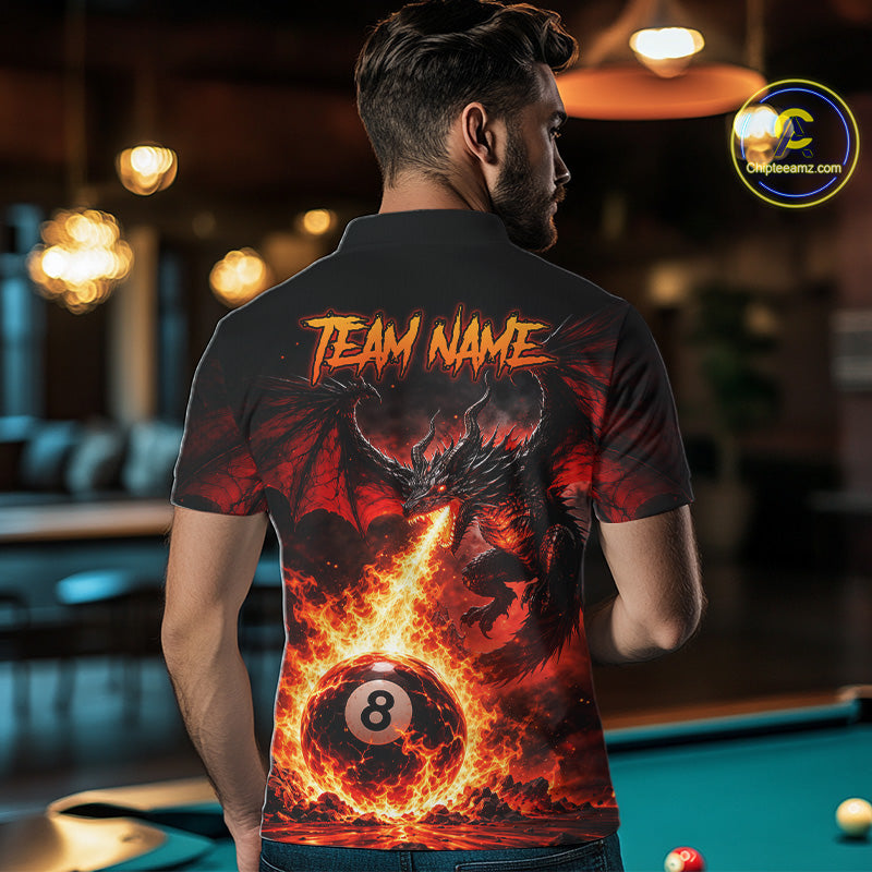 Custom Red Flame Dragon 8 Ball Pool Shirts Billiard Shirts for Men Billiard Team Jersey NNT350