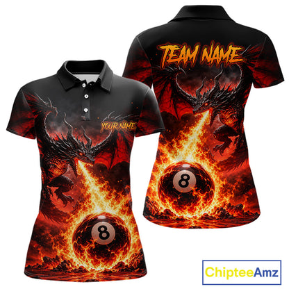 Custom Red Flame Dragon 8 Ball Pool Shirts Billiard Shirts for Women Billiard Team Jersey NNT350