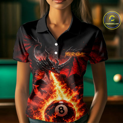 Custom Red Flame Dragon 8 Ball Pool Shirts Billiard Shirts for Women Billiard Team Jersey NNT350
