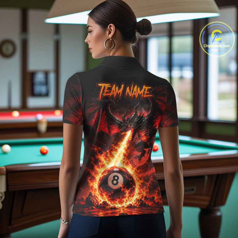 Custom Red Flame Dragon 8 Ball Pool Shirts Billiard Shirts for Women Billiard Team Jersey NNT350