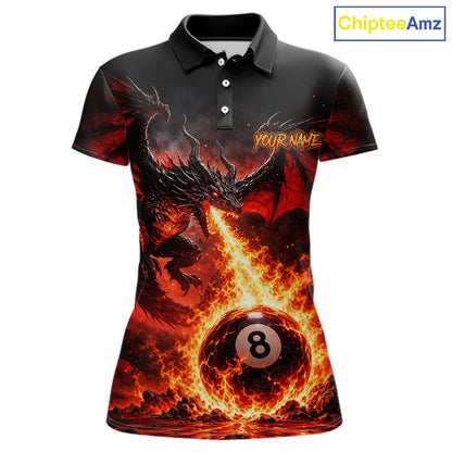 Custom Red Flame Dragon 8 Ball Pool Shirts Billiard Shirts for Women Billiard Team Jersey NNT350
