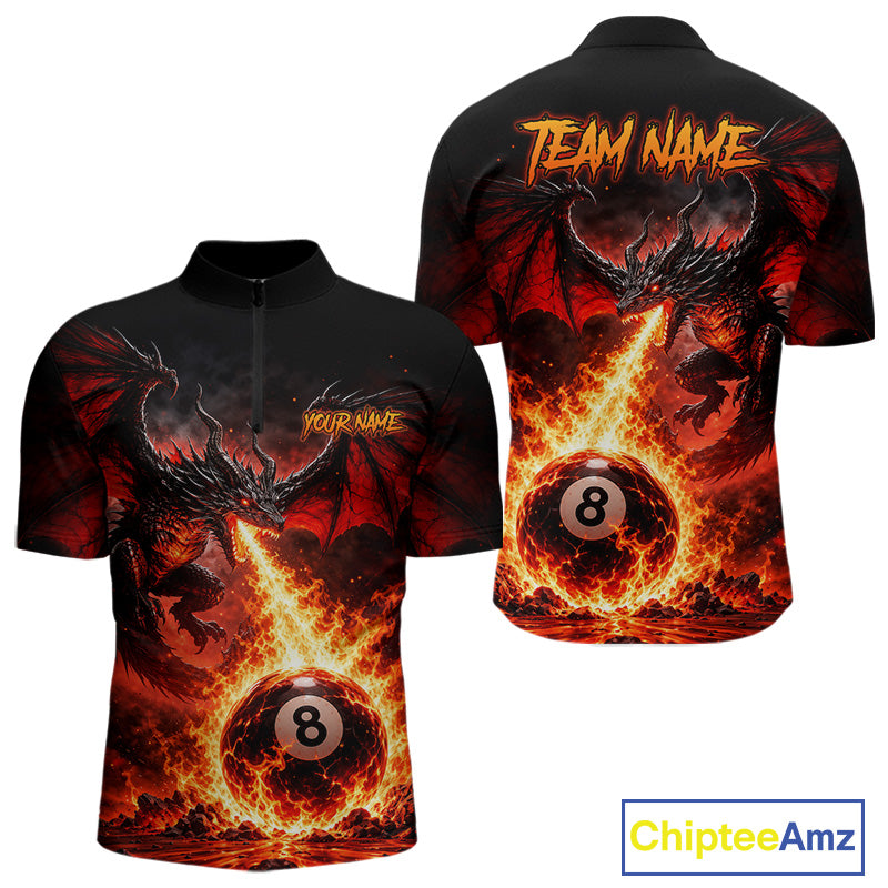 Custom Red Flame Dragon 8 Ball Pool Shirts Billiard Shirts for Men Billiard Team Jersey NNT350