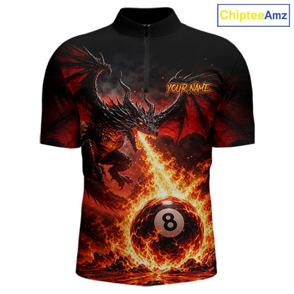 Custom Red Flame Dragon 8 Ball Pool Shirts Billiard Shirts for Men Billiard Team Jersey NNT350