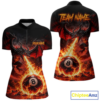 Custom Red Flame Dragon 8 Ball Pool Shirts Billiard Shirts for Women Billiard Team Jersey NNT350