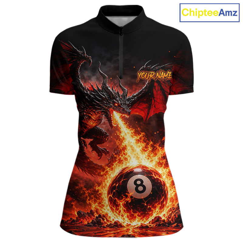 Custom Red Flame Dragon 8 Ball Pool Shirts Billiard Shirts for Women Billiard Team Jersey NNT350