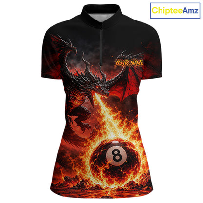 Custom Red Flame Dragon 8 Ball Pool Shirts Billiard Shirts for Women Billiard Team Jersey NNT350