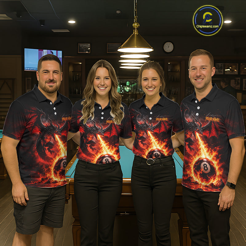 Custom Red Flame Dragon 8 Ball Pool Shirts Billiard Shirts for Men Billiard Team Jersey NNT350
