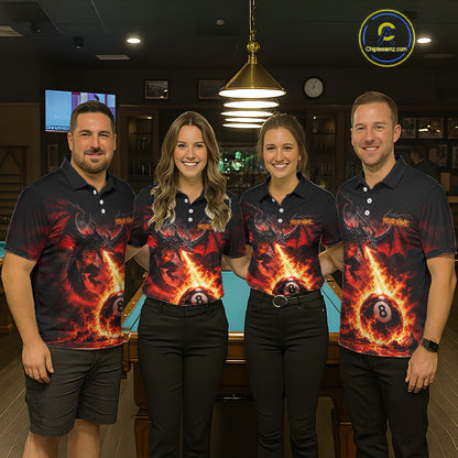 Custom Red Flame Dragon 8 Ball Pool Shirts Billiard Shirts for Men Billiard Team Jersey NNT350