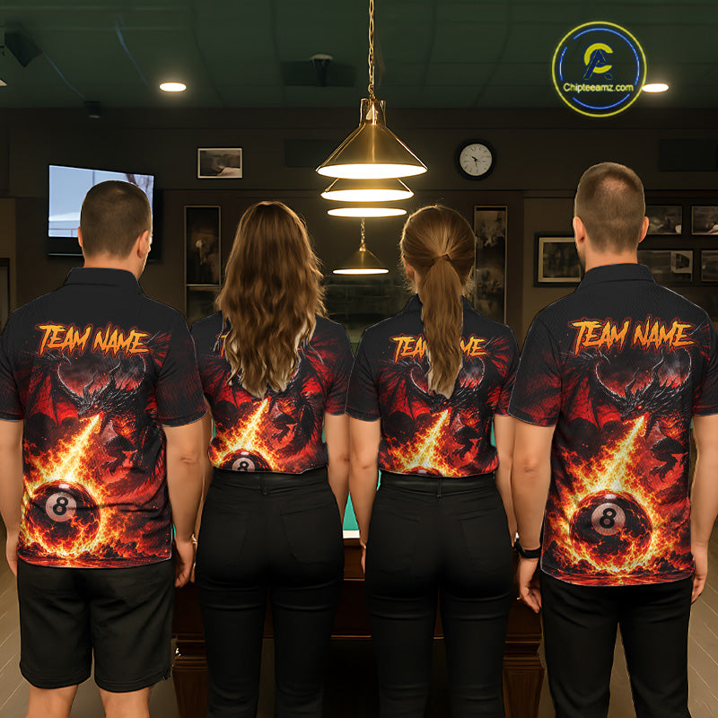 Custom Red Flame Dragon 8 Ball Pool Shirts Billiard Shirts for Men Billiard Team Jersey NNT350