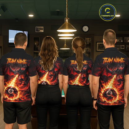 Custom Red Flame Dragon 8 Ball Pool Shirts Billiard Shirts for Men Billiard Team Jersey NNT350