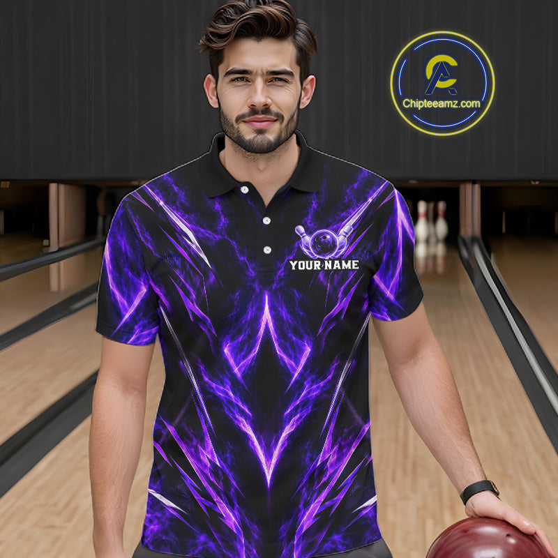 Custom Black Purple Smoke Bowling Team Shirts for Men Bowling League Shirts Polo & 1/4 Zip HNT635