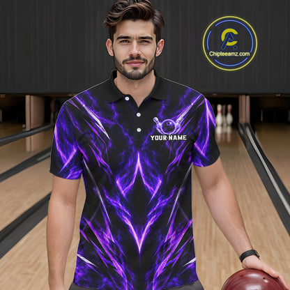 Custom Black Purple Smoke Bowling Team Shirts for Men Bowling League Shirts Polo & 1/4 Zip HNT635