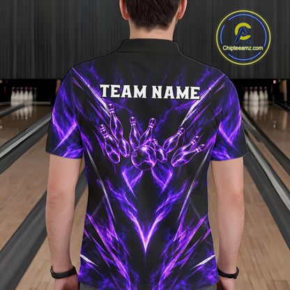 Custom Black Purple Smoke Bowling Team Shirts for Men Bowling League Shirts Polo & 1/4 Zip HNT635