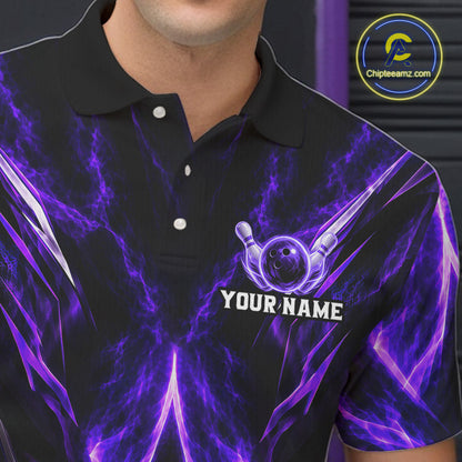 Custom Black Purple Smoke Bowling Team Shirts for Men Bowling League Shirts Polo & 1/4 Zip HNT635